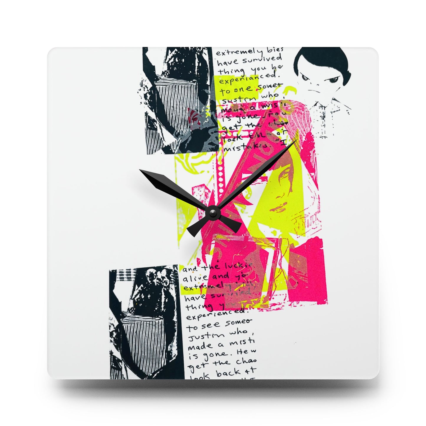 Pop Art Portrait Acrylic Wall Clock — Retro Neon Collage Timepiece