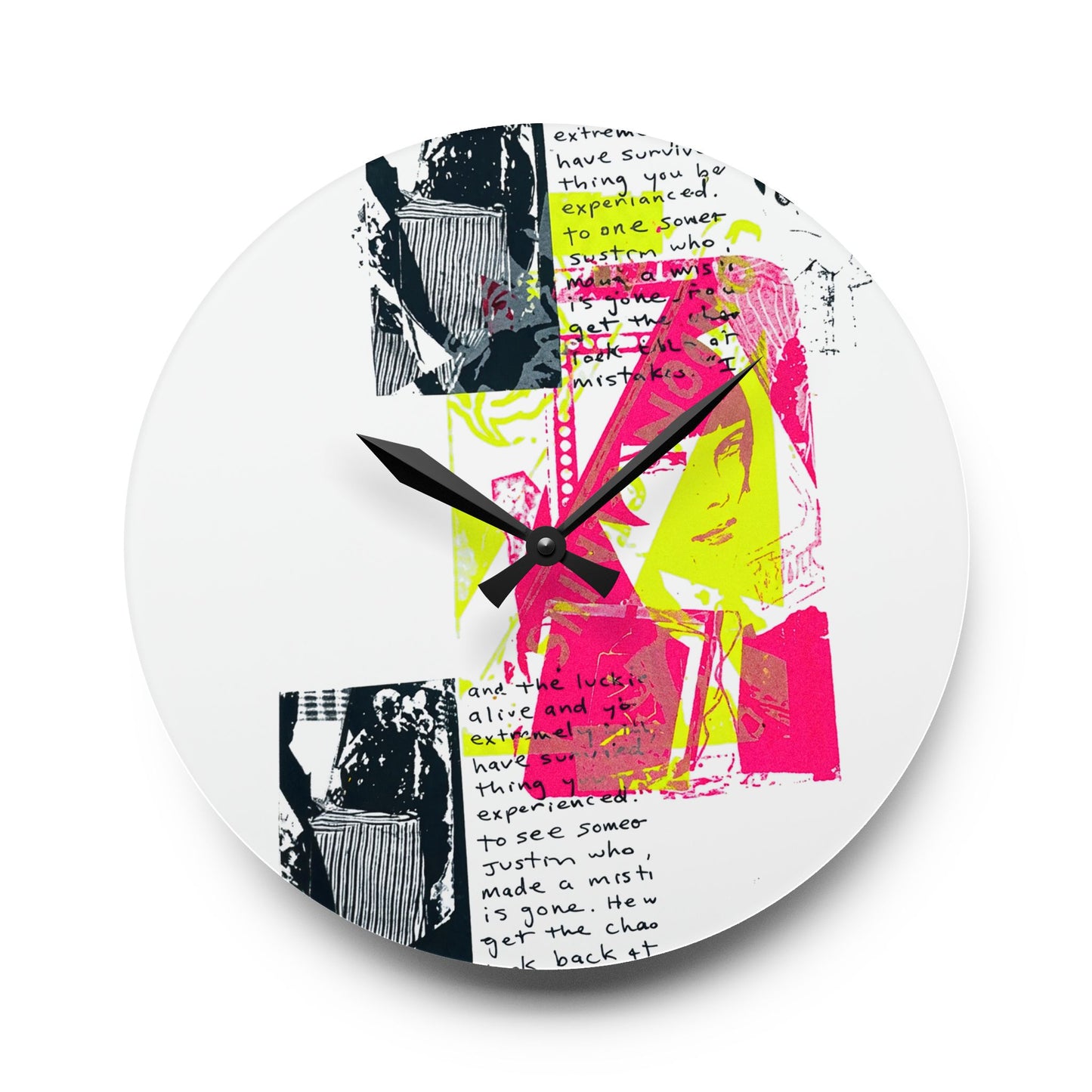 Pop Art Portrait Acrylic Wall Clock — Retro Neon Collage Timepiece