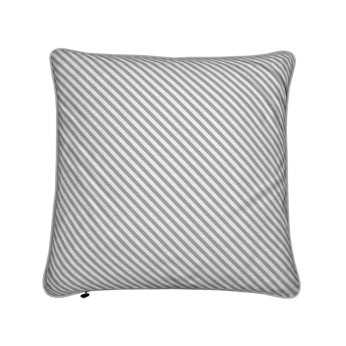 Copy of Cushions by Contrado: A square pillow featuring a designer cushion cover with light gray and white diagonal stripes, crafted from heavyweight textile and photographed against a white background.