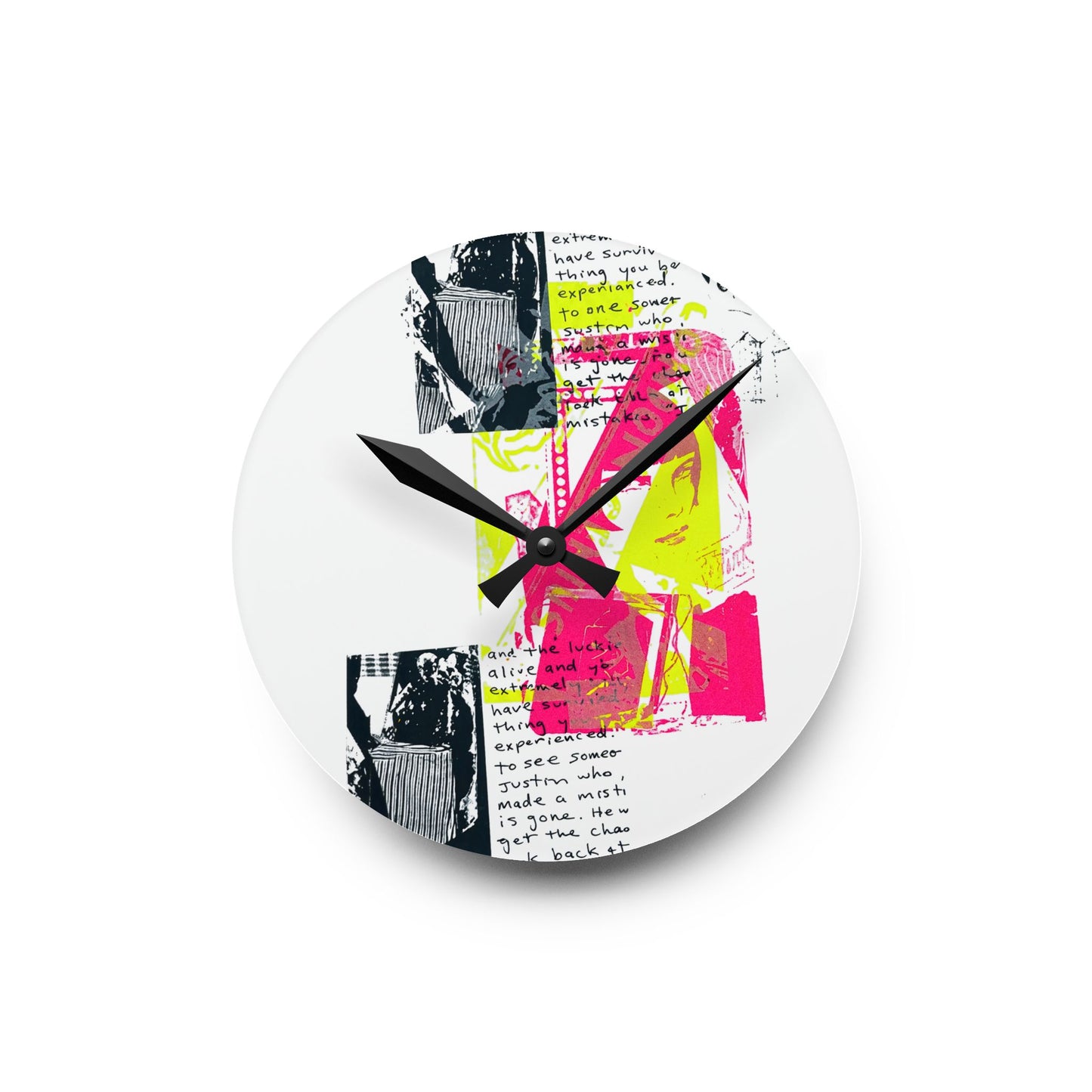 Pop Art Portrait Acrylic Wall Clock — Retro Neon Collage Timepiece