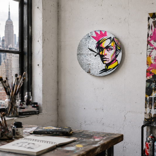 Acrylic Wall Clock — Neon Street Art Portrait Clock with Pink Crown