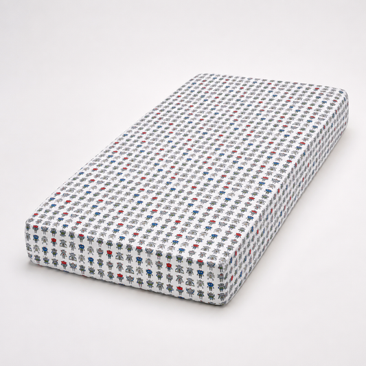 Robot Parade White Twin Fitted Sheet | Ivy Gun Kids