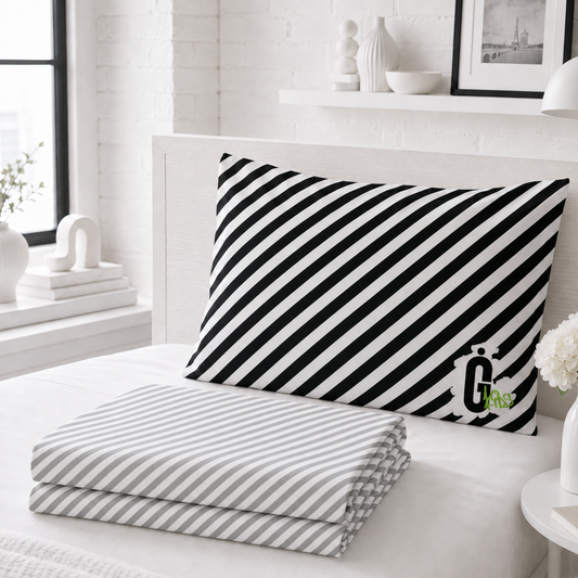Monochrome Stripe Flat Sheet & Pillowcase Set | Ivy Gun Kids
