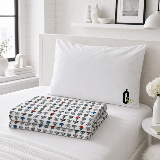 Robot Parade Kids Flat Sheet & Pillowcase (White) | Ivy Gun Kids