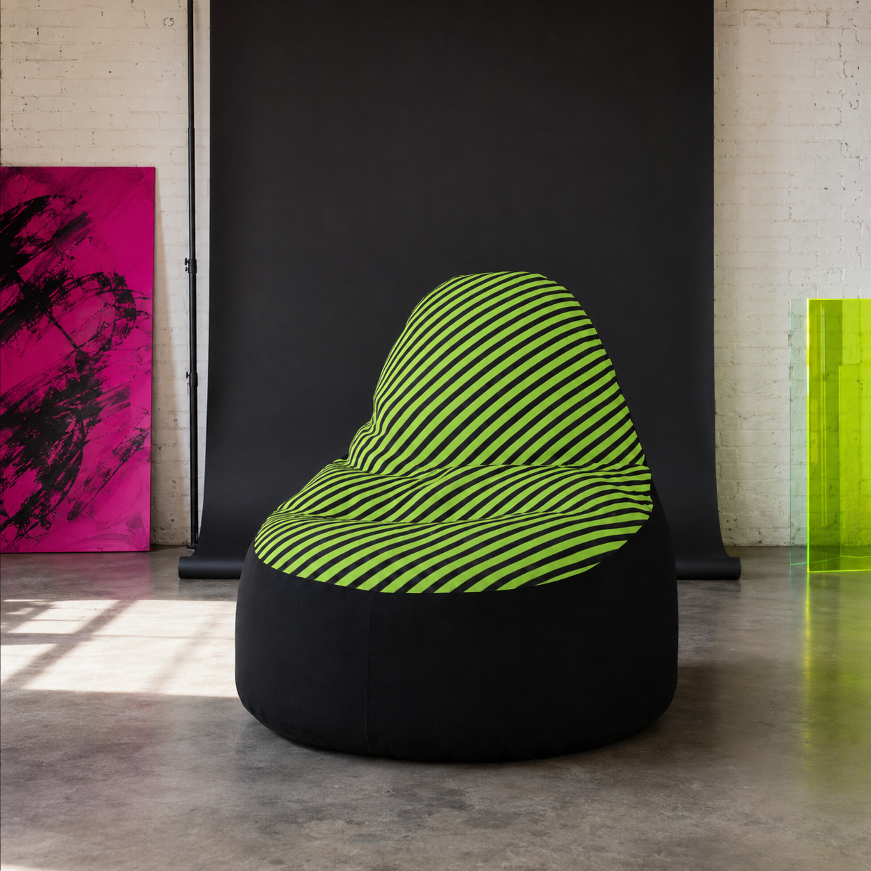 Acid Green Stripe Bean Bag Chair | Ivy Gun