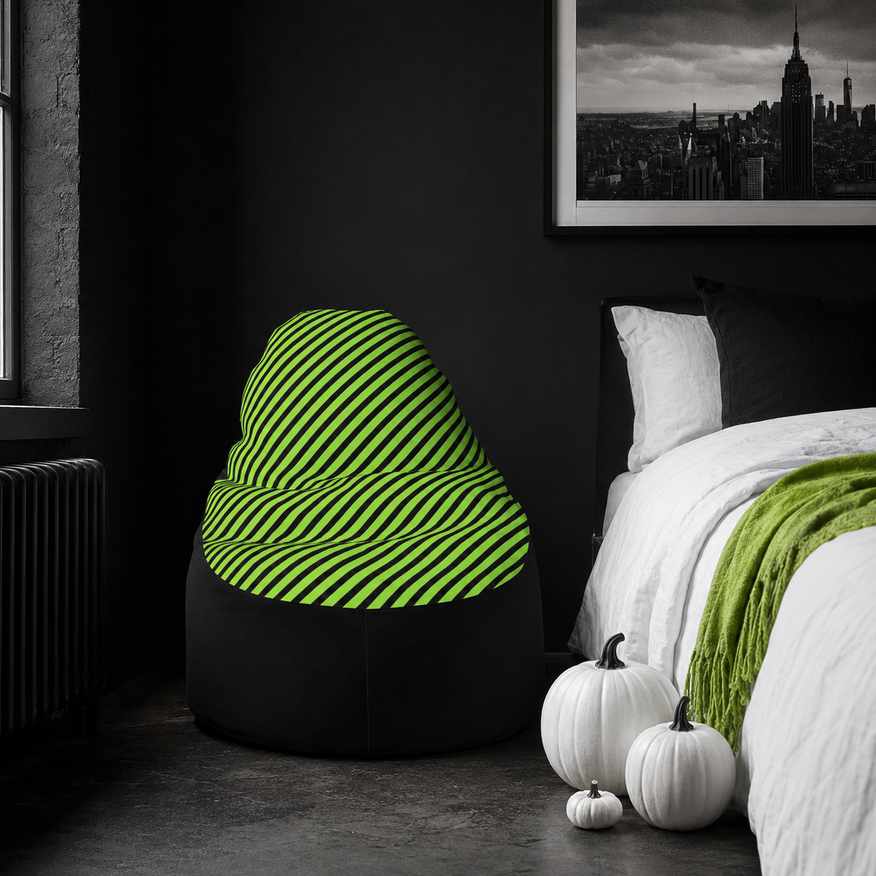 Acid Green Stripe Bean Bag Chair | Ivy Gun
