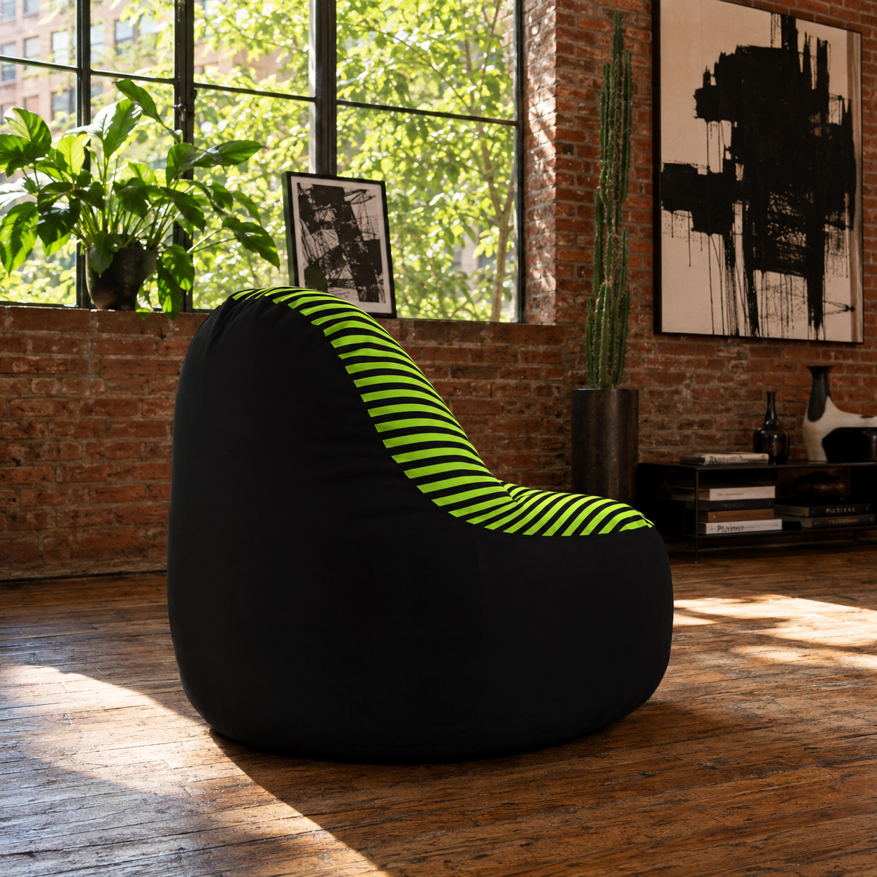 Acid Green Stripe Bean Bag Chair | Ivy Gun