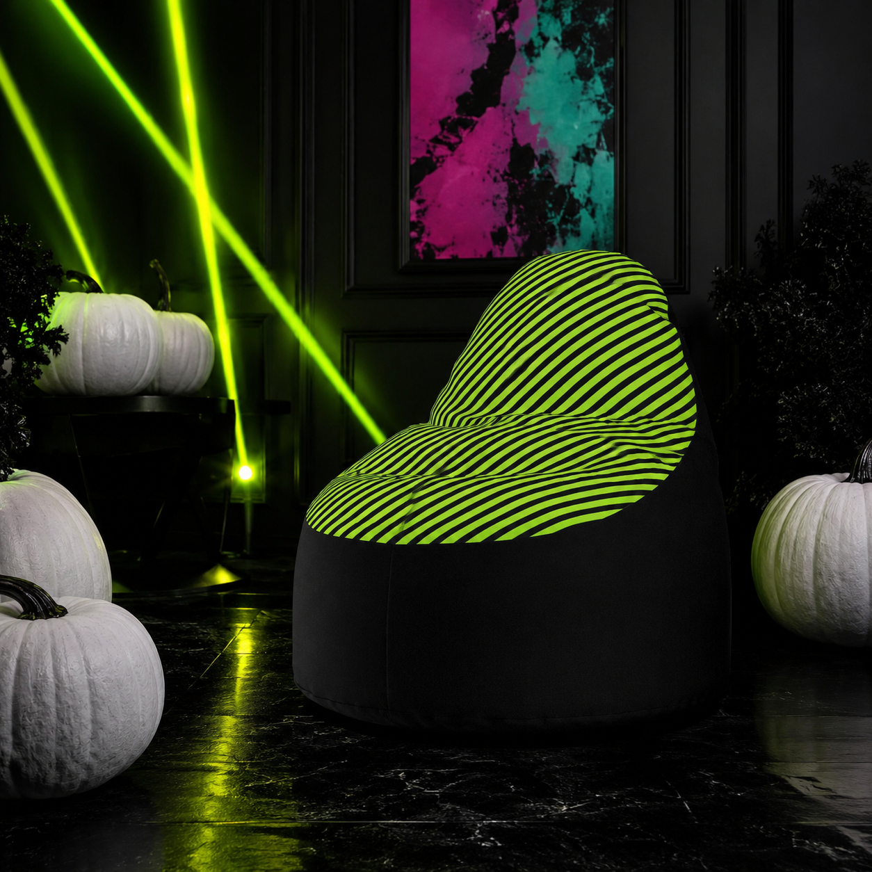 Acid Green Stripe Bean Bag Chair | Ivy Gun