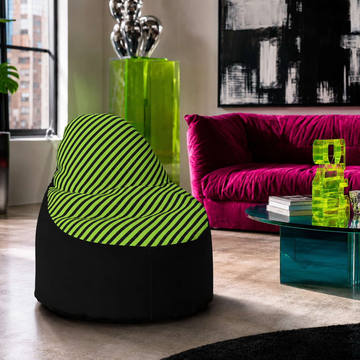 Acid Green Stripe Bean Bag Chair | Ivy Gun