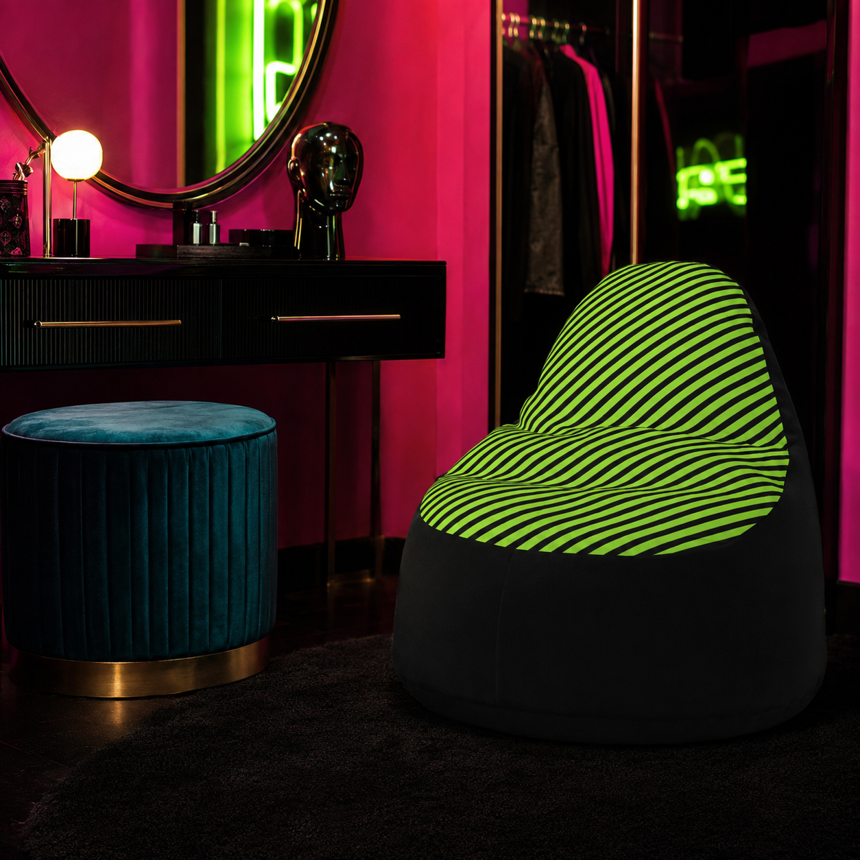 Acid Green Stripe Bean Bag Chair | Ivy Gun