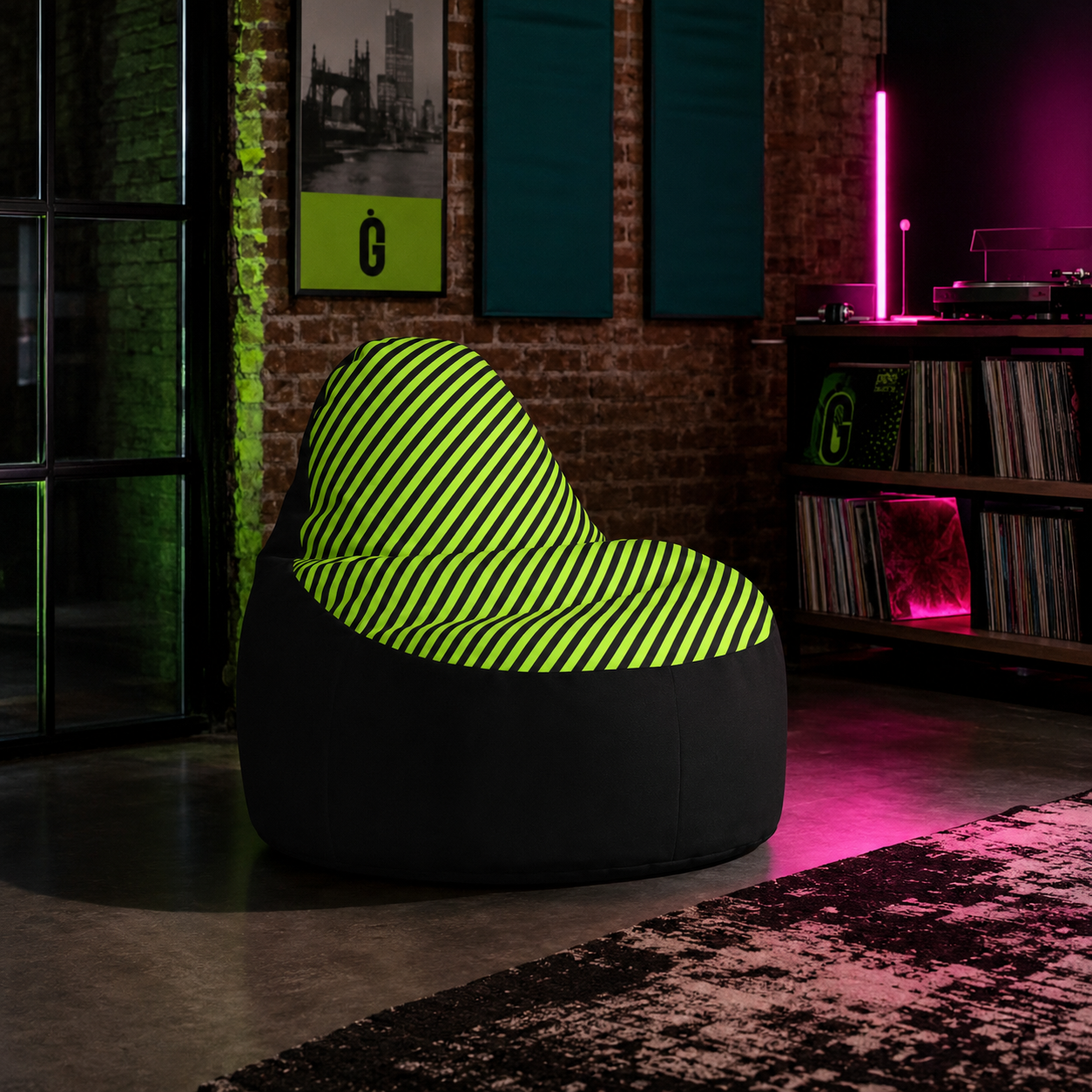 Acid Green Stripe Bean Bag Chair | Ivy Gun