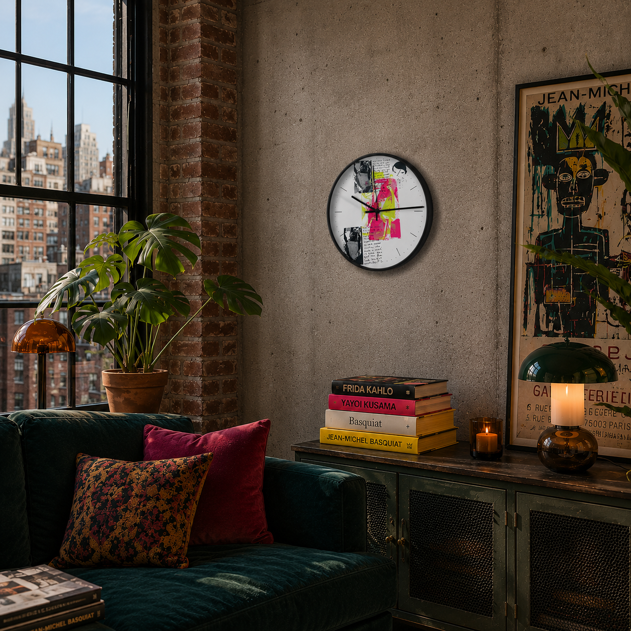 Wall Clock — Retro Neon Collage Timepiece