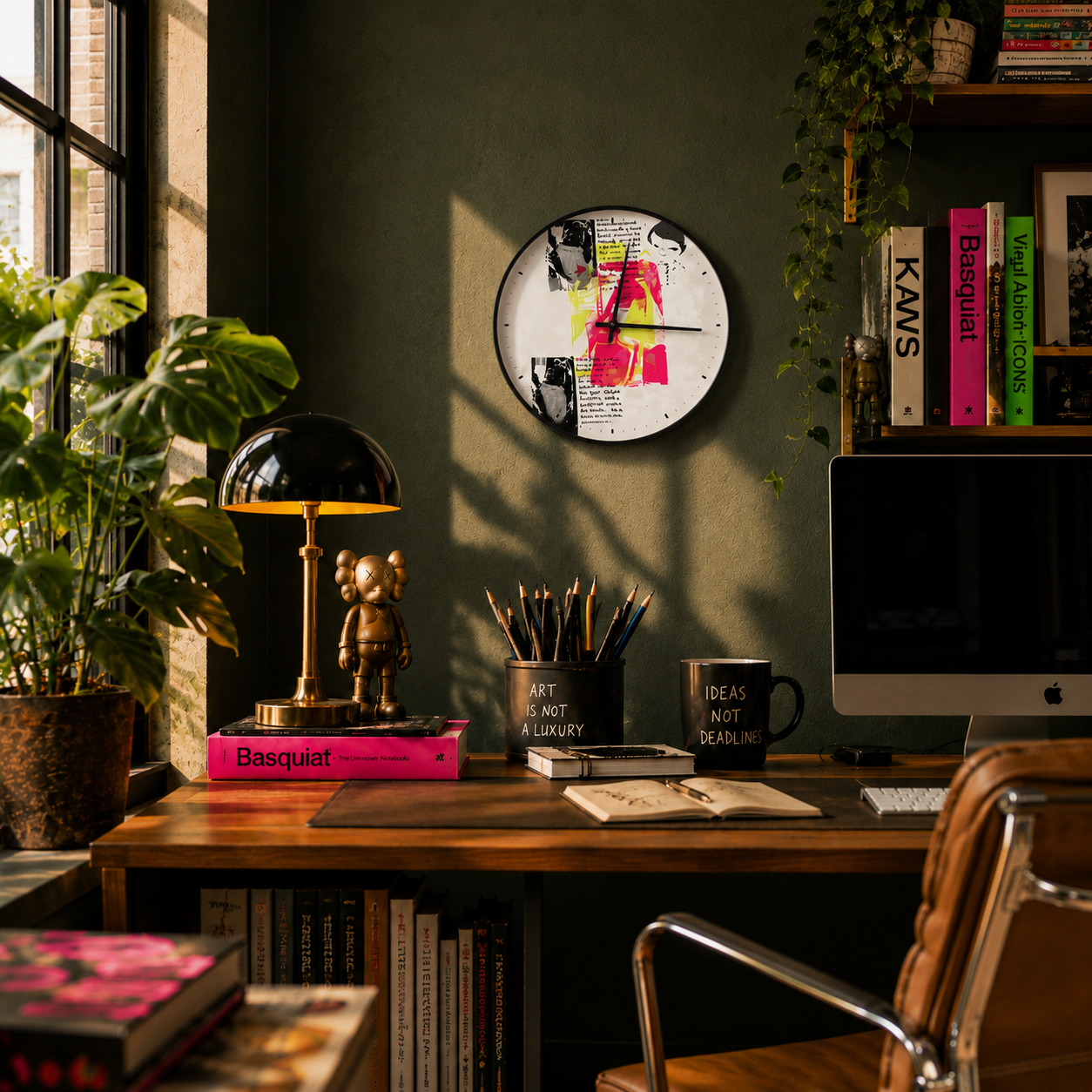 Wall Clock — Retro Neon Collage Timepiece