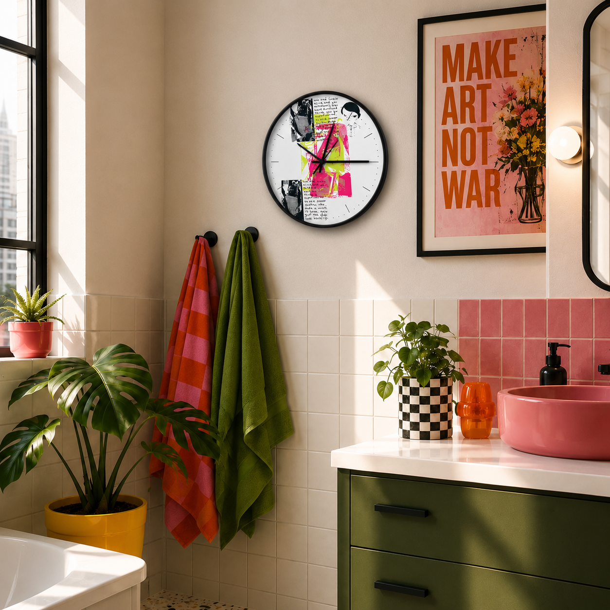 Wall Clock — Retro Neon Collage Timepiece