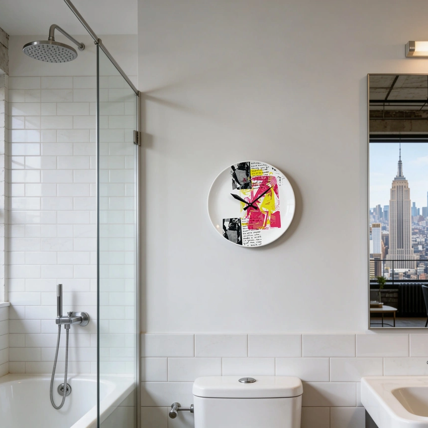 Pop Art Portrait Acrylic Wall Clock — Retro Neon Collage Timepiece