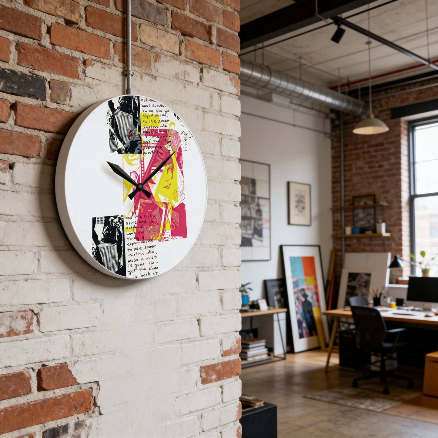 Pop Art Portrait Acrylic Wall Clock — Retro Neon Collage Timepiece